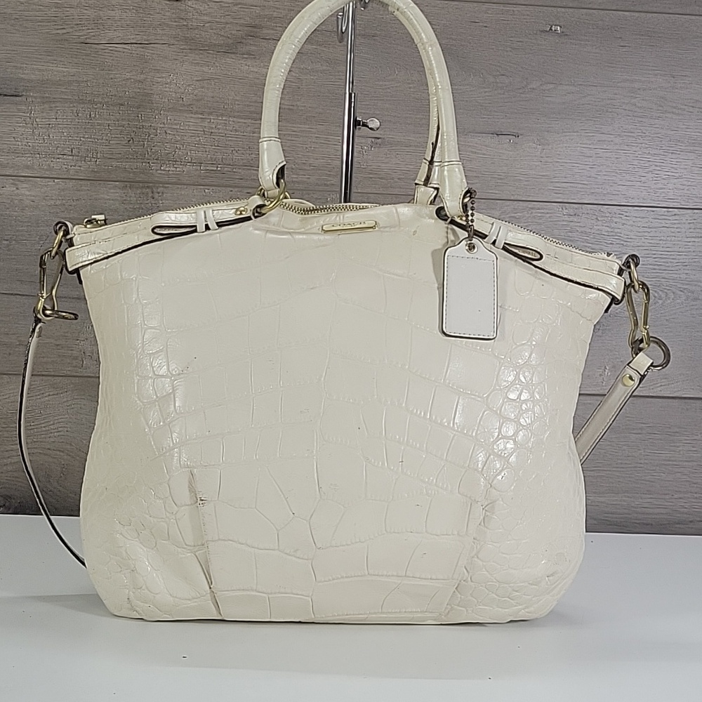Coach Off-White Croc-Embossed Leather Top-Handle Satchel Crossbody Bag F23042 - Picture 2 of 16